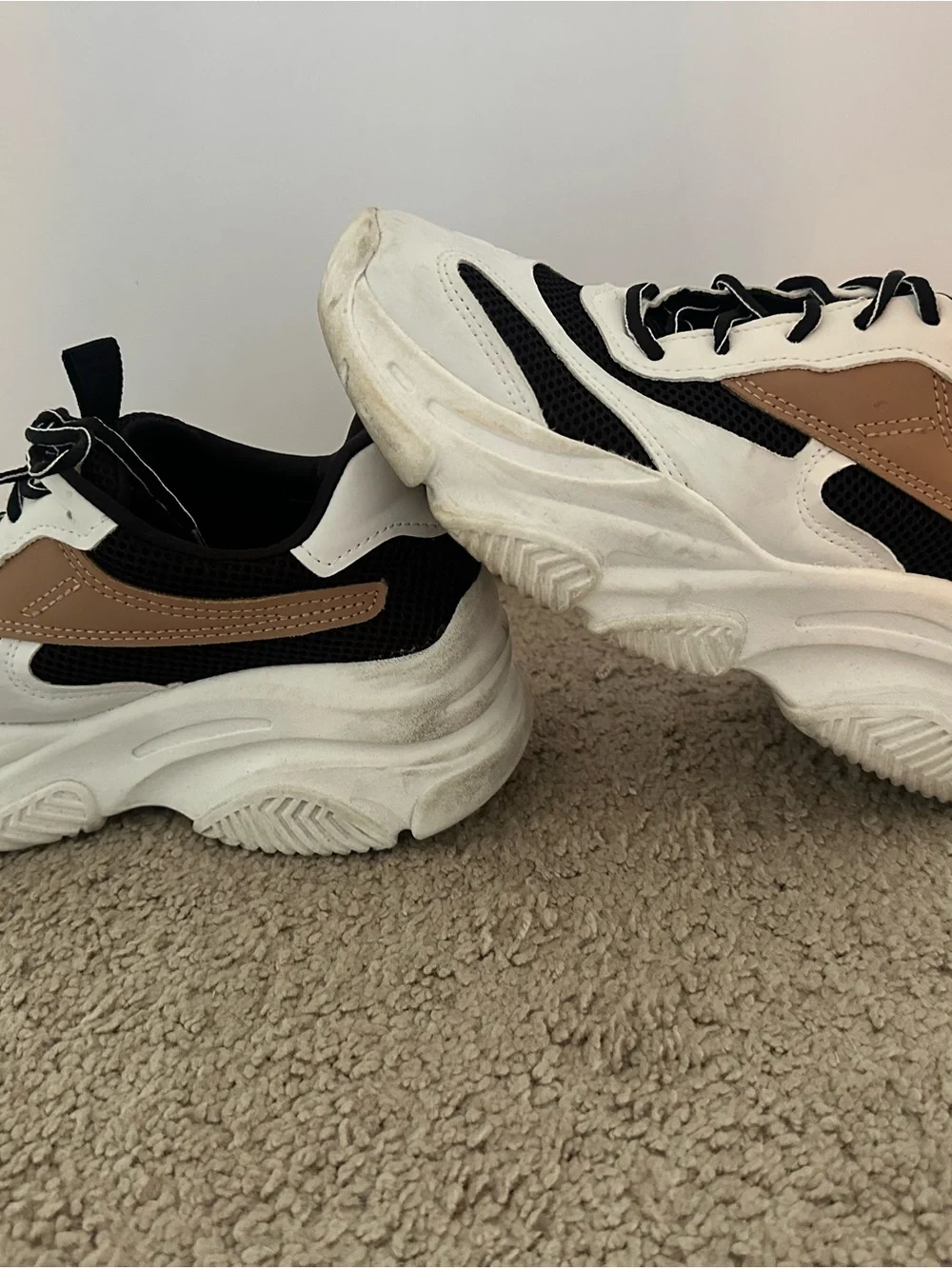 SM New York White, Black & Brown Women's Chunky Sneakers